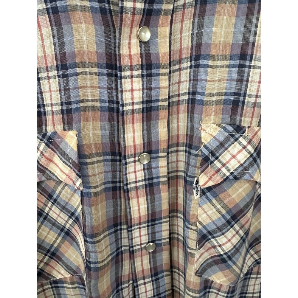 Levis Mens Pearl Snap Western Shirt Size M Plaid Long Sleeve - Picture 4 of 7